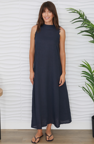 Linen Mock Neck Maxi Dress