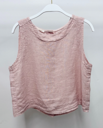 Linen Sleeveless Tank Top Back Button Closure