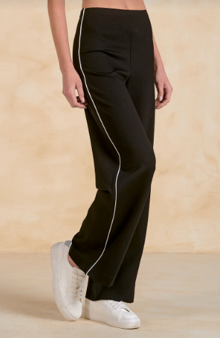 Wide Leg Black Knit Track Pant