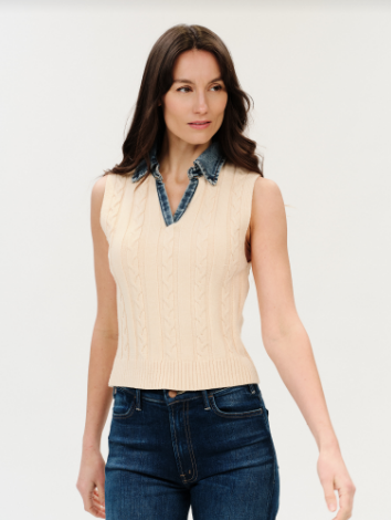 Monica Mixed Media Denim Collar Vest/Top