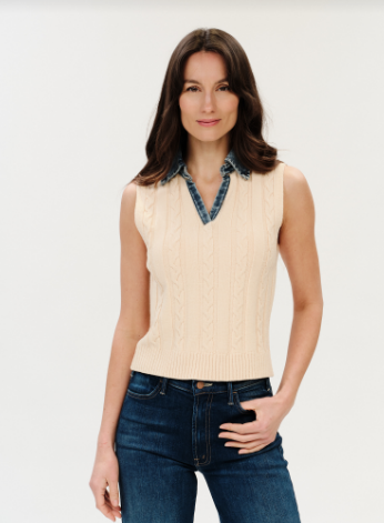 Monica Mixed Media Denim Collar Vest/Top