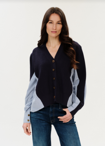Zari Mixed Media Poplin Striped Sweater