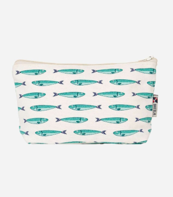 Fish Zipper Pouch Teal/White