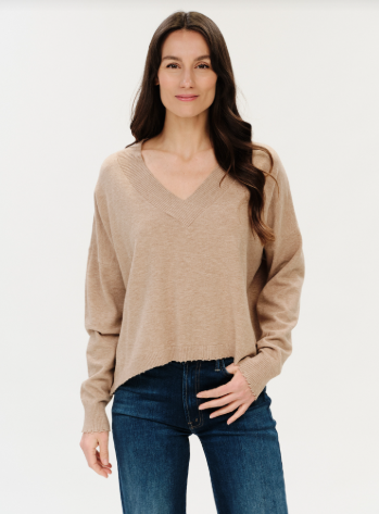 The Geneva V-Neck Frayed Hem Sweater
