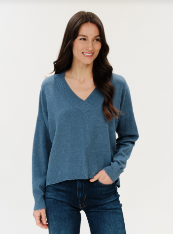 The Geneva V-Neck Frayed Hem Sweater