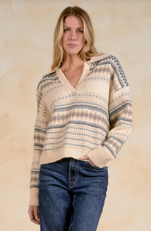 Elan V Neck Patterned Sweater