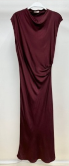 Silky Cowl Neck Side Ruched Maxi Dress