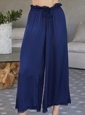 Viscose Drawstring Waist Distressed Hem Palazzo Pant by Milio Milano