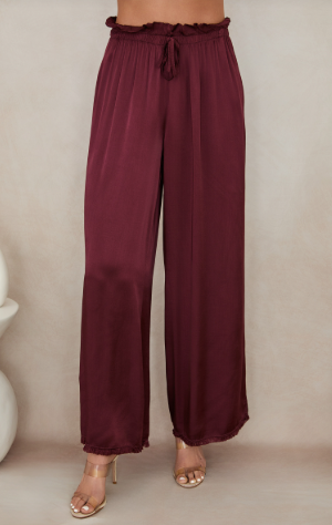 Viscose Drawstring Waist Distressed Hem Palazzo Pant by Milio Milano