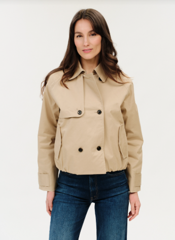 Arden Cropped Trench Jacket in Pebble