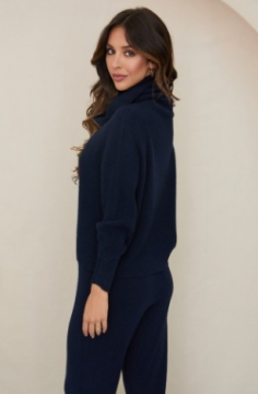 Ribbed Long Sleeve Cowl Neck Sweater Knit Top by Milio Milano