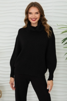 Ribbed Long Sleeve Cowl Neck Sweater Knit Top by Milio Milano