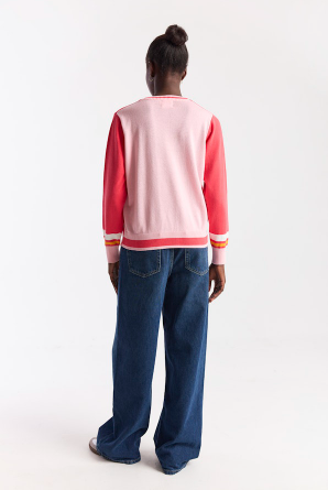 Contrast Stripe Varsity V Neck