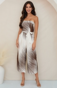 Sunburst Print Strapless Jumpsuit