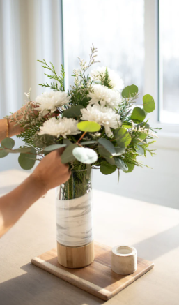 Resin Accented Vase with Bamboo Base