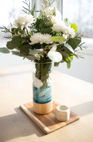 Resin Accented Vase with Bamboo Base