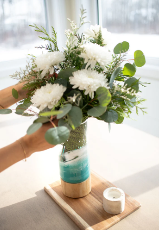 Resin Accented Vase with Bamboo Base