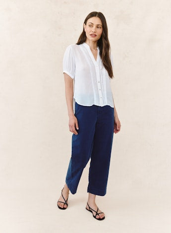 Short Sleeve Pintuck Shirt White